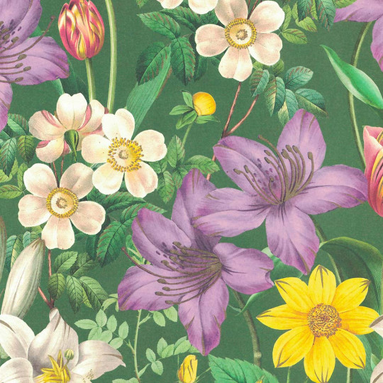 XL Springtime Flowers on Green Italian Paper ~ Kartos Italy